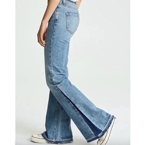 baldwin Denim - Baldwin Jeans Willow Mid Rise Flare Two Tone Raw Hem Denim Size 24 Blue